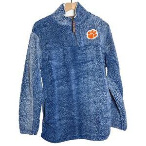 Three Square Womens Clemson Sherpa Jacket L Blue Pullover Quarter Zip University
